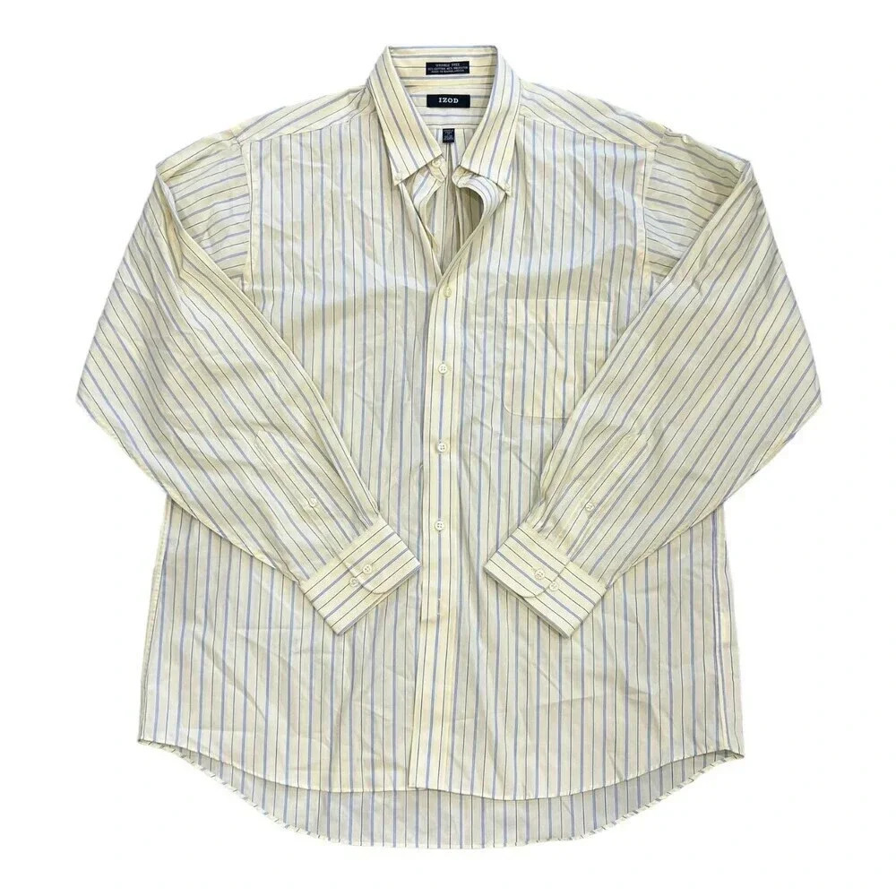 Izod Yellow Striped Dress Shirt XLarge